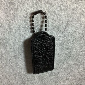 Coach Black Pebbled Leather Key & Card Holder with Ball Chain